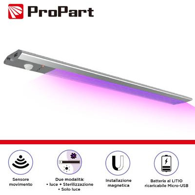 Plafoniera STERILIZZANTE 30cm LED + UV magnetica sensore PIR