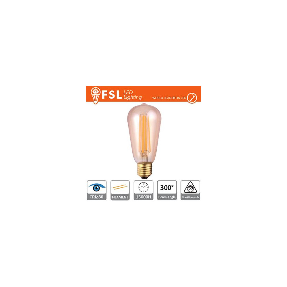 Lampada Edison Filamento Ambra - 6W 2200K E27 650LM