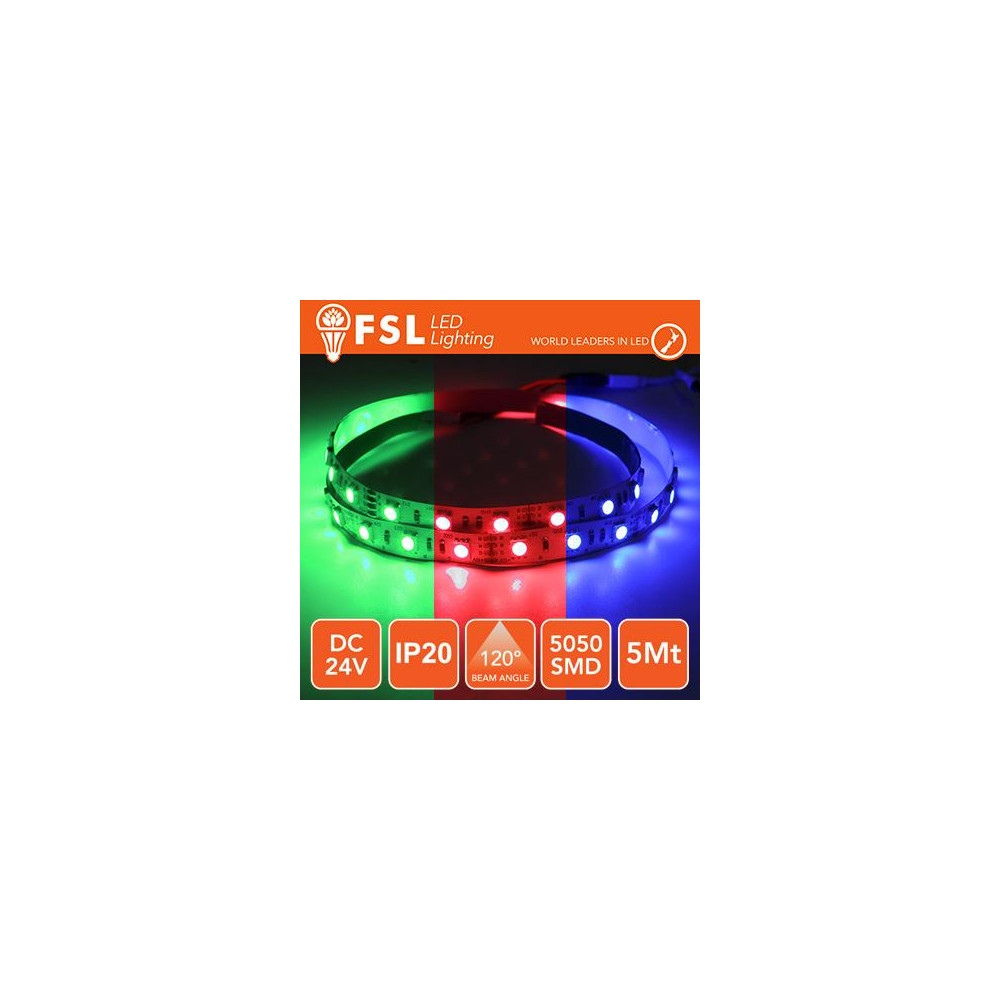 Striscia LED 5m IP20 5050 24V - 12W/m 60led/m RGB