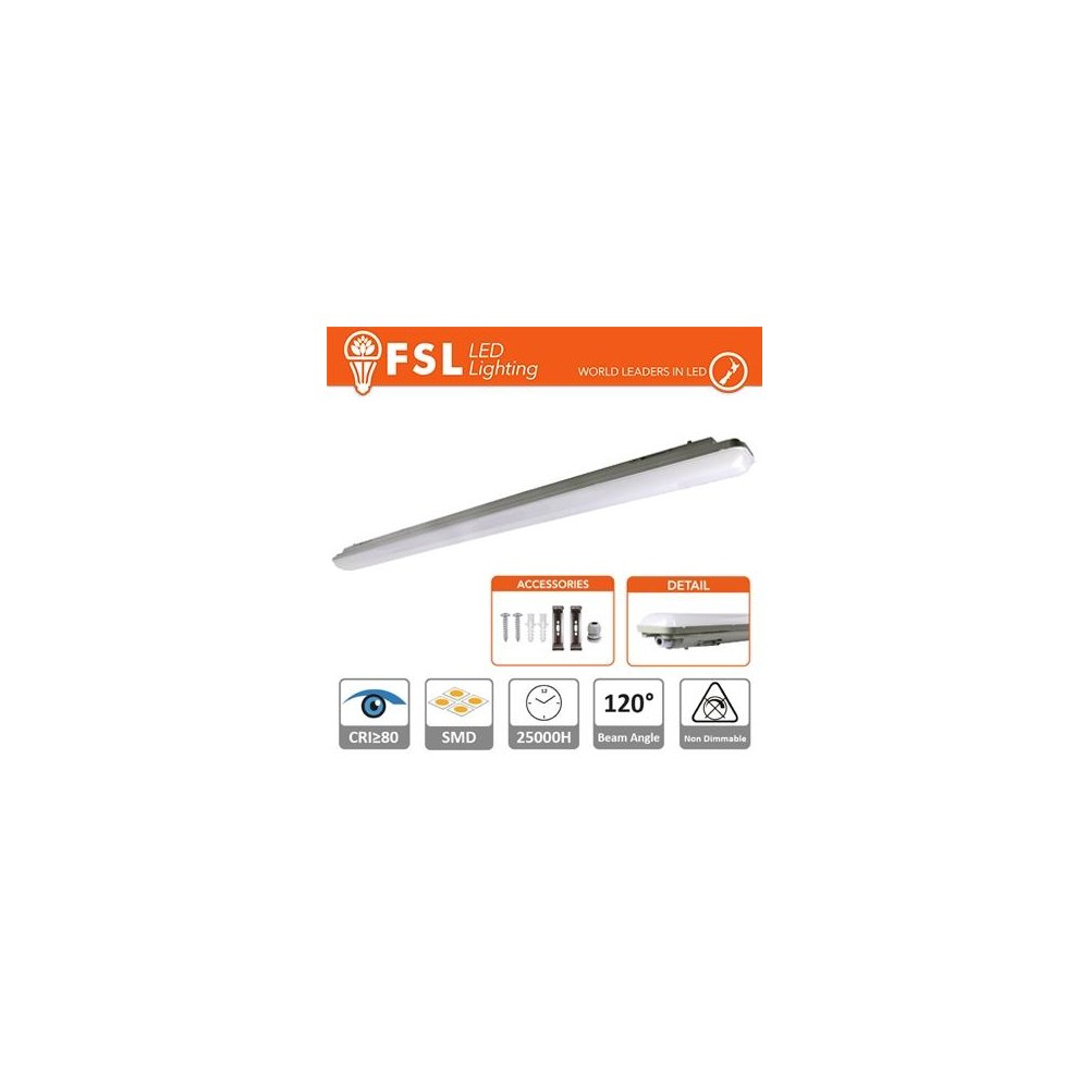 Plafoniera Stagna 36W - 4000K 3100LM 120º 1198x85x66mm IP65