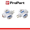 Adattatore 3 prese 2P+T 10/16A bipasso/Schuko con interrutt. Spina Schuko