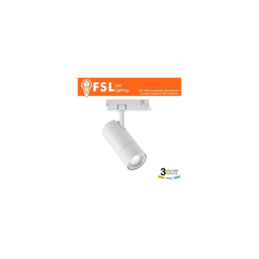 Proiettore LED a Binario Trifase Zoomabile - 3 in 1 CCT (3000-4000-6500K) Bianco