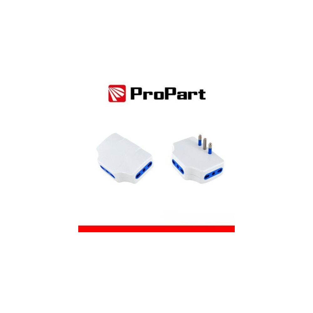 Adattatore presa tripla,3 prese 2P+T 10/16A bipasso, Spina 16a laterale