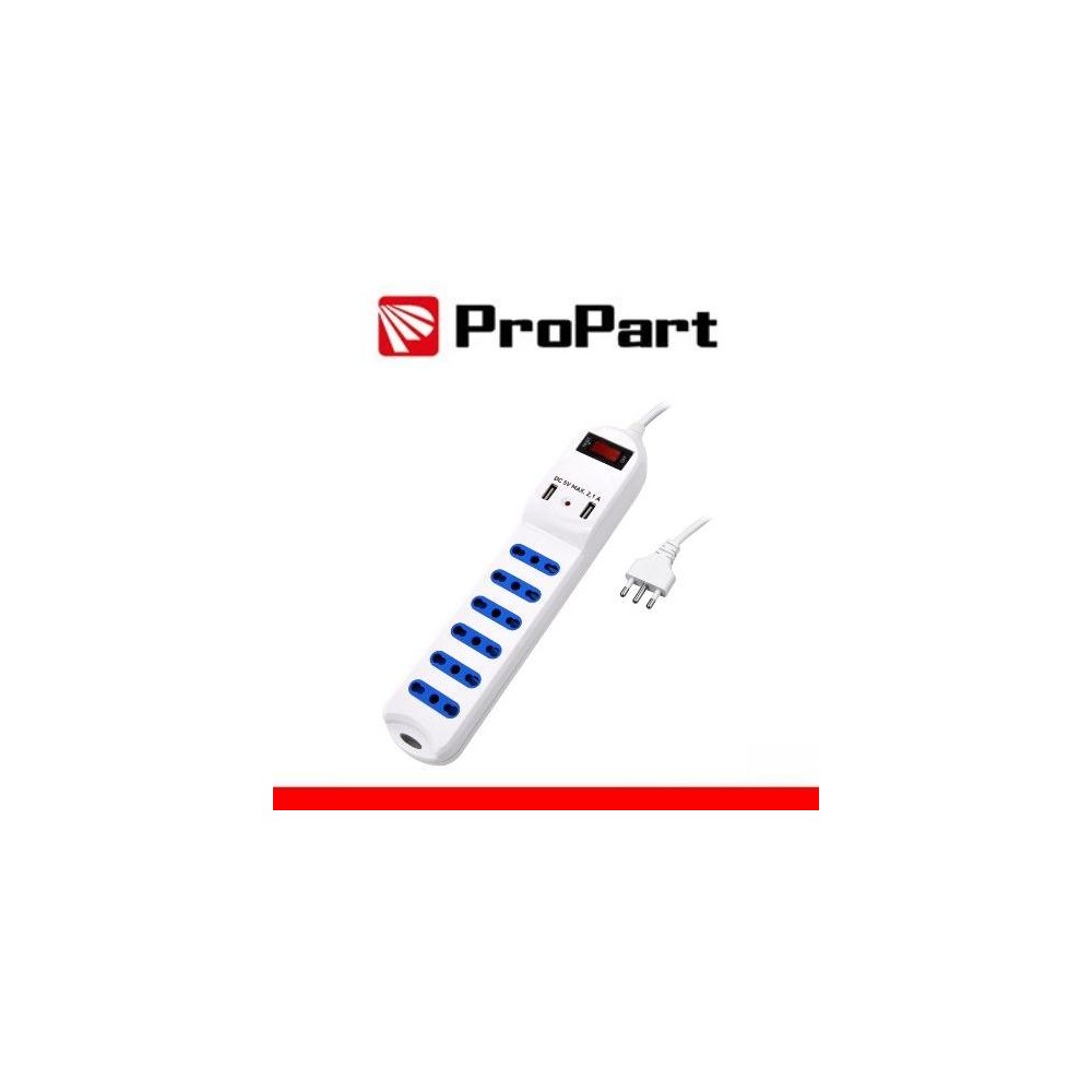 Multipresa 6 posti 10/16A bipasso 2P+T + 2 prese USB 2.1A RICARICA RAPIDA  + int